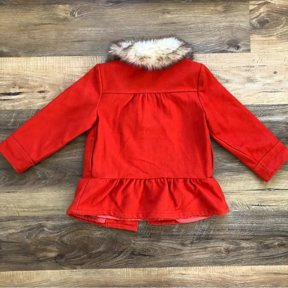 Gymboree Girls’ Jacket with Faux Fur Collar Orange Size 3/4 (XS)